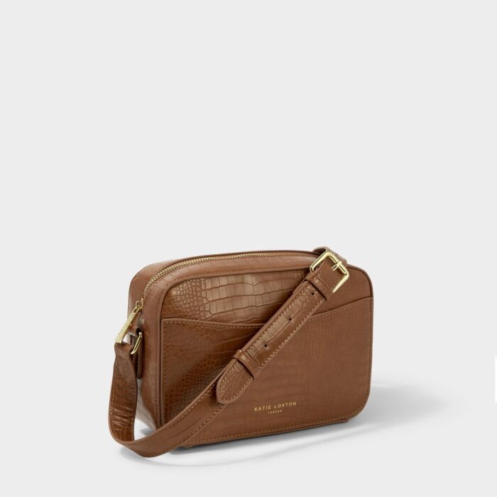 Katie Loxton Cara Faux Croc Crossbody Bag - Cognac